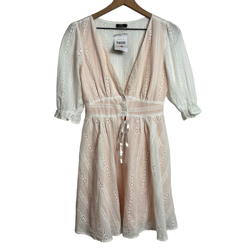 ZARA SUMMER MINI DRESS 2018 WHITE PEACH FLORAL SIZE MEDIUM NEW